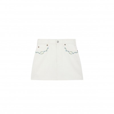 CELINE EMBROIDERED MINI SKIRT IN RAW WASH WHITE DENIM RJ031360W.07IA